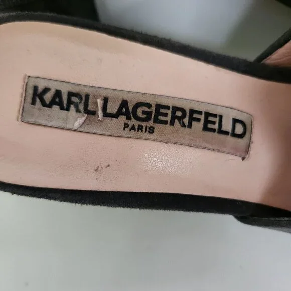 Karl Lagerfeld Holly Suede Block Heel Bow Tassel Mules Size 6M - Picture 6 of 9